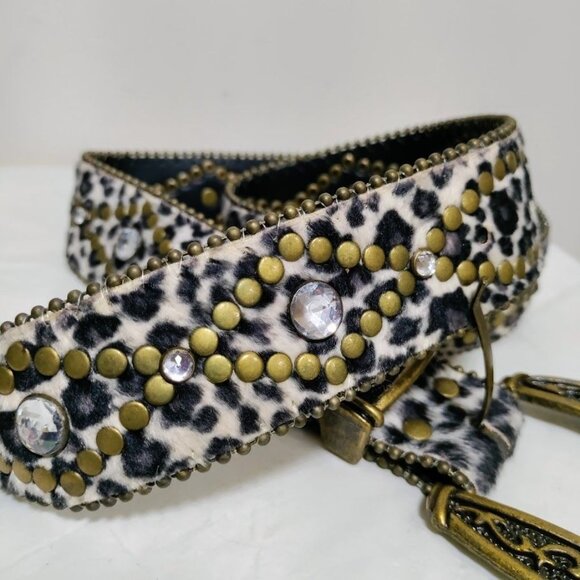 NWOT Calf Hair Embellished Rhinestone Studded Punk Y2K Rocker Waist Belt S / M - Picture 6 of 9